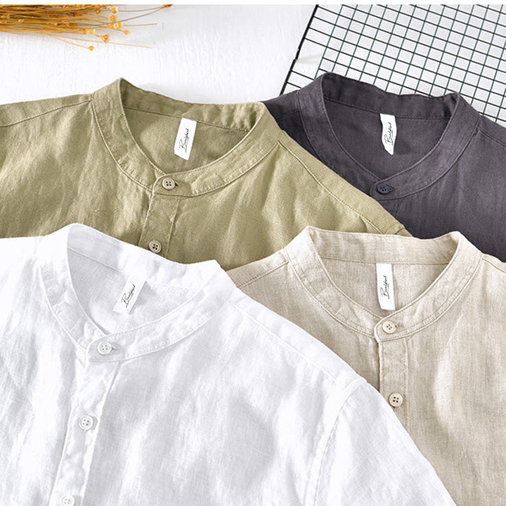 Men's Linen Blend Grandad Collar Shirt – Breathable Summer Wear – view 7