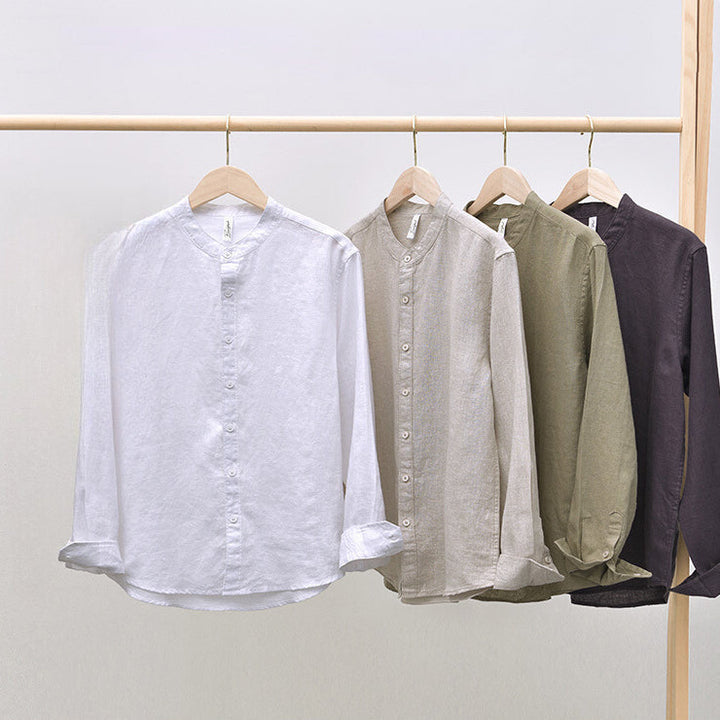 Men's Linen Blend Grandad Collar Shirt – Breathable Summer Wear – view 5