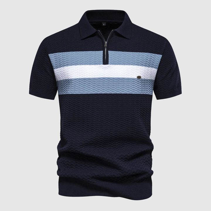 Men's Knitted Zip Polo Shirt – Breathable Short Sleeve Top