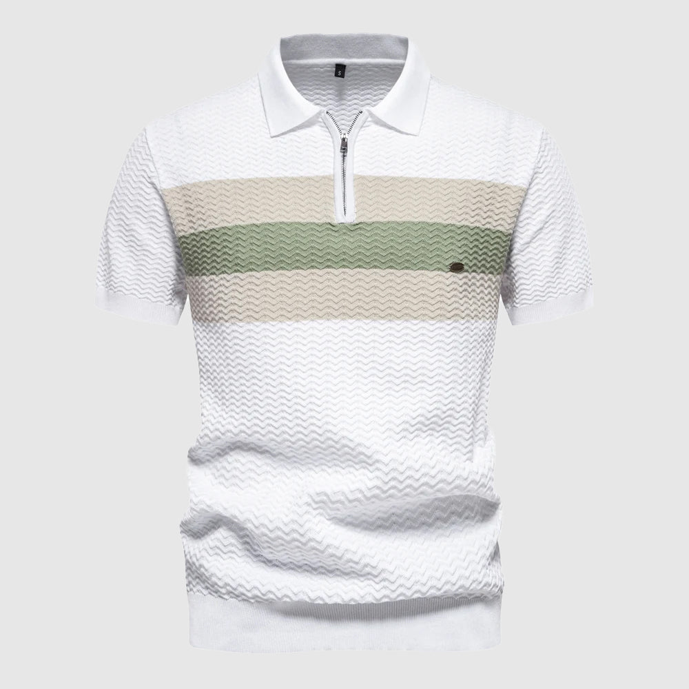 Men's Knitted Zip Polo Shirt – Breathable Short Sleeve Top – view 3