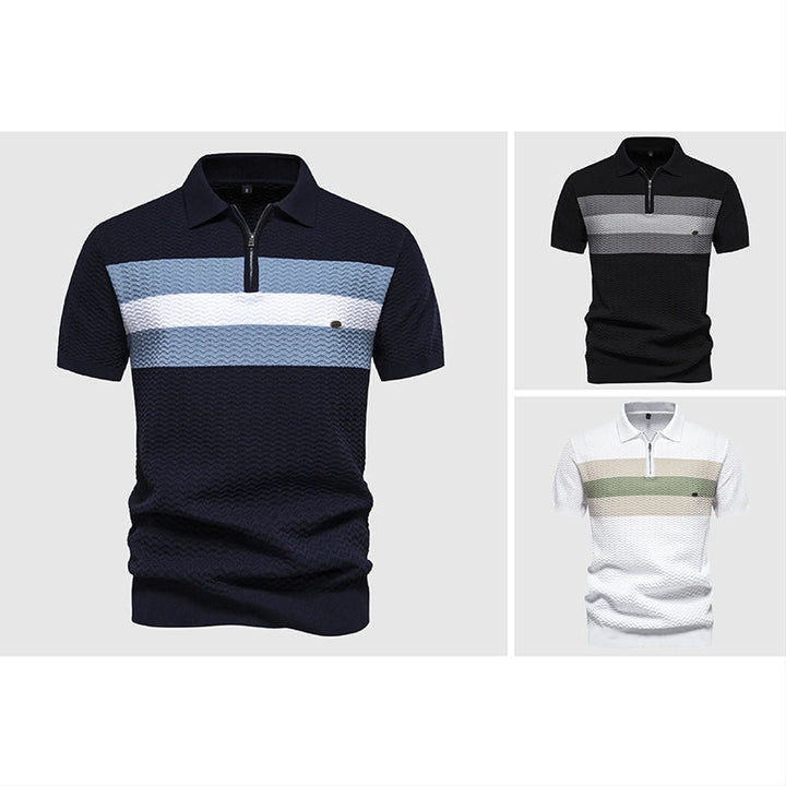 Men's Knitted Zip Polo Shirt – Breathable Short Sleeve Top – view 4