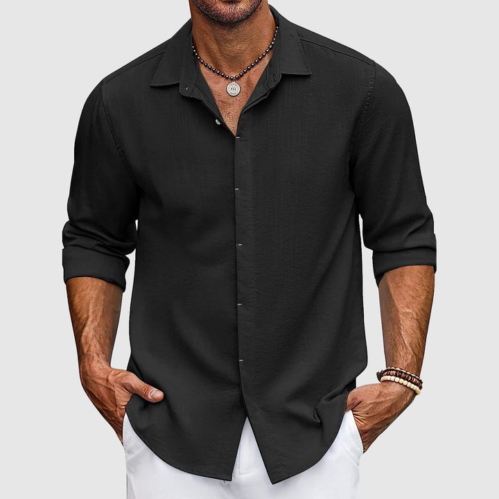Men's Cotton Long Sleeve Shirt – Breathable Button-Up Essential – Black