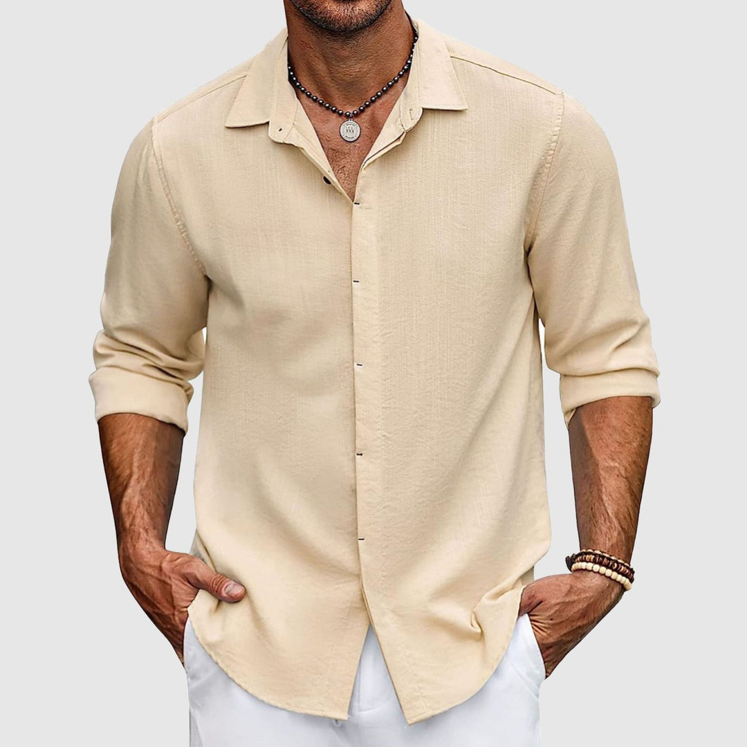 Men's Cotton Long Sleeve Shirt – Breathable Button-Up Essential – Beige