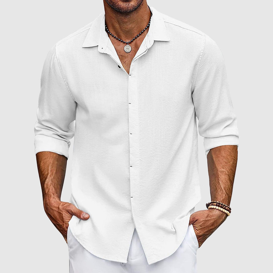 Men's Cotton Long Sleeve Shirt – Breathable Button-Up Essential – White