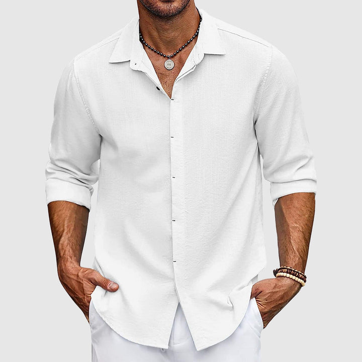 Men's Cotton Long Sleeve Shirt – Breathable Button-Up Essential – White