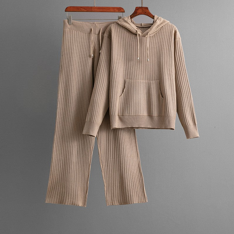 Women's Ribbed Knit Lounge Set – Hoodie & Wide-Leg Trousers – view 2