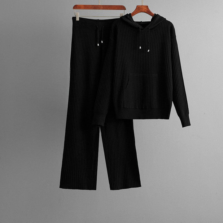 Women's Ribbed Knit Lounge Set – Hoodie & Wide-Leg Trousers – view 3