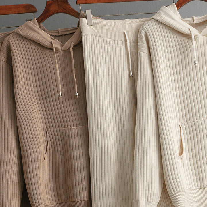 Women's Ribbed Knit Lounge Set – Hoodie & Wide-Leg Trousers – view 5
