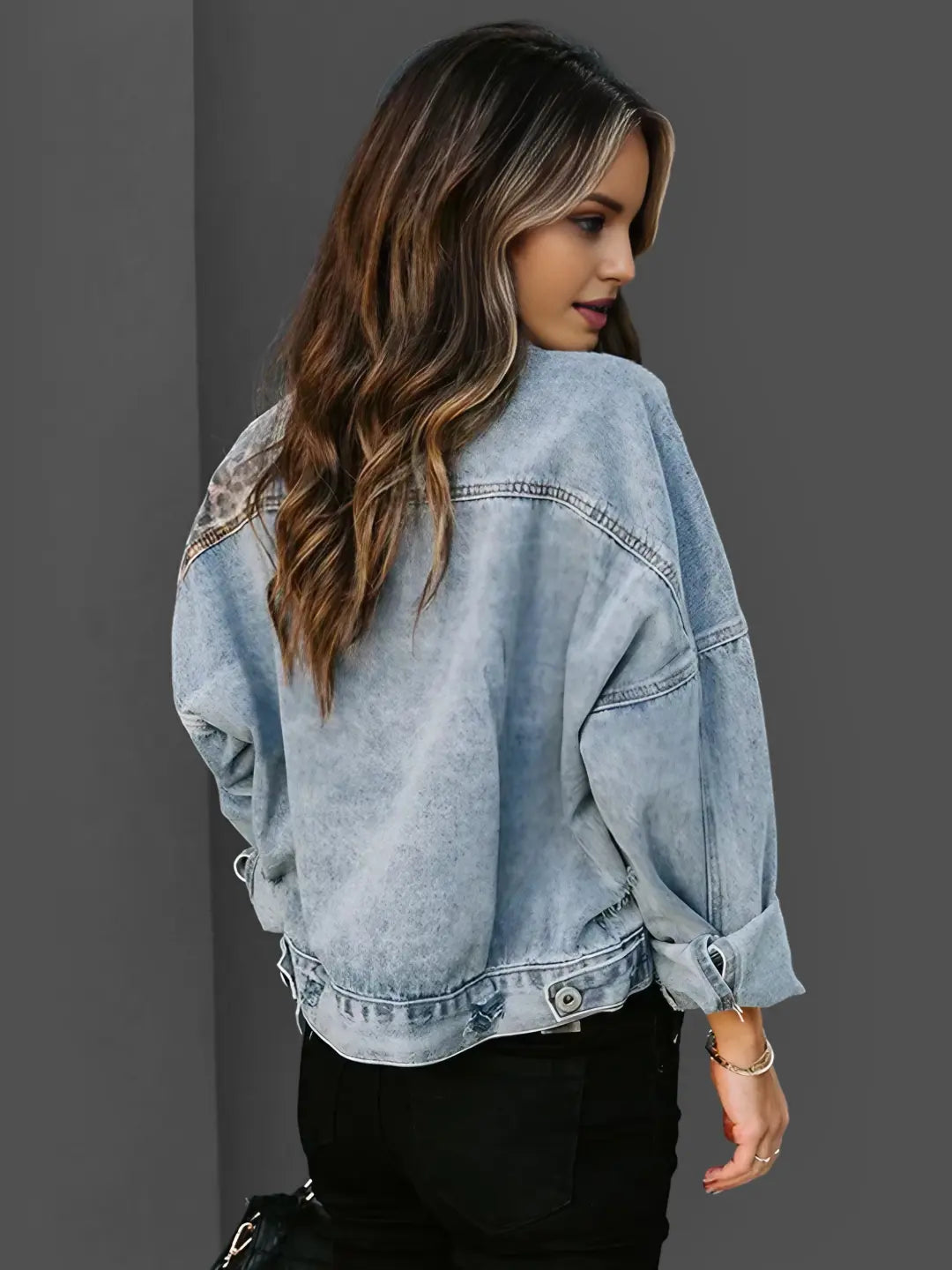 Women's Leopard Print Denim Jacket – Structured Statement Layer – view 7