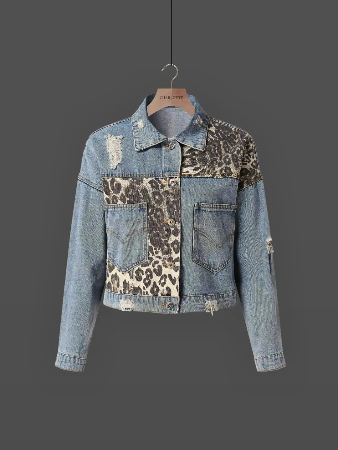 Women's Leopard Print Denim Jacket – Structured Statement Layer – view 8