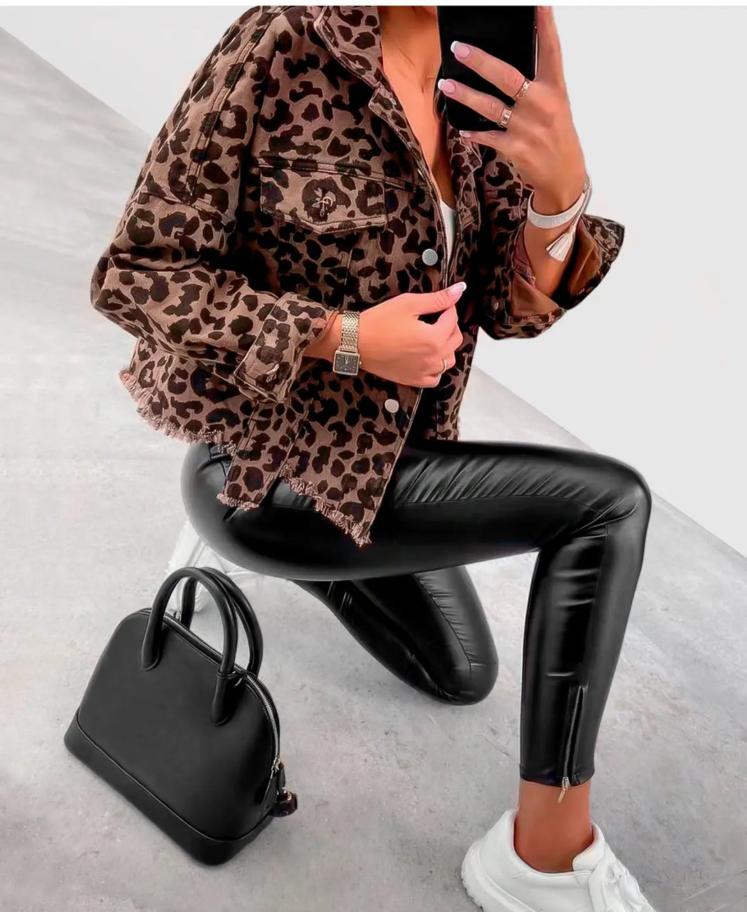 Women's Leopard Print Cotton Jacket – Tailored Statement Layer – view 3