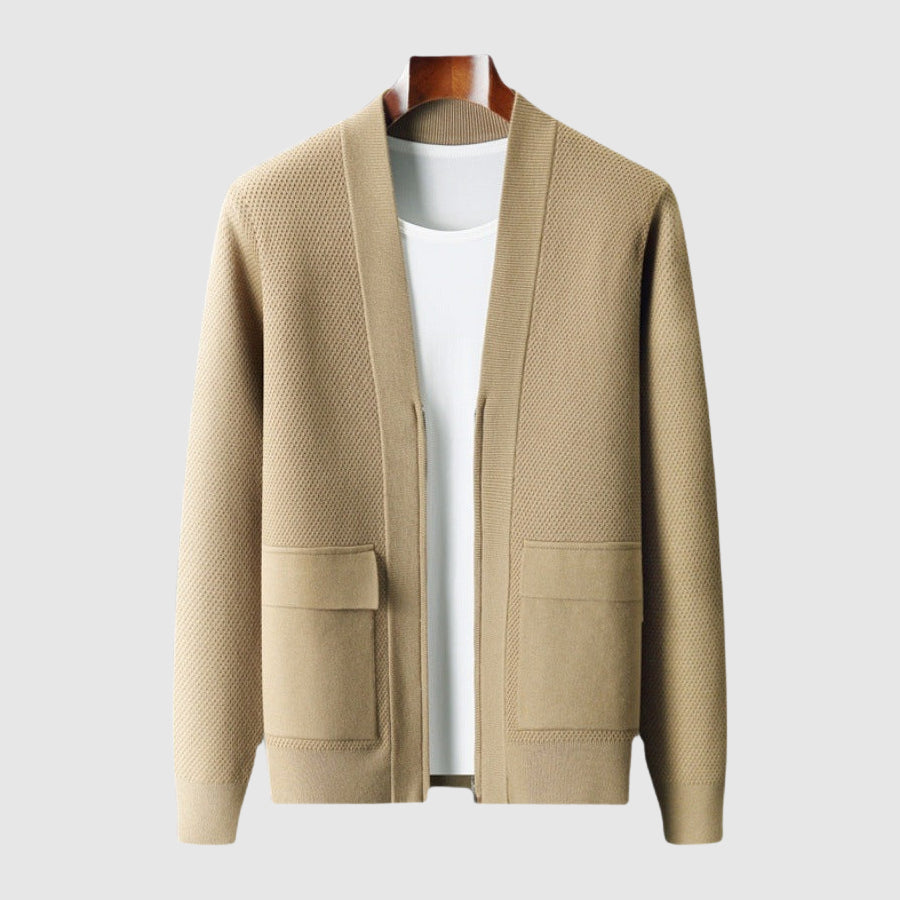 Men's Cashmere V-Neck Cardigan – Soft Thick-Knit Winter Layering – Blue