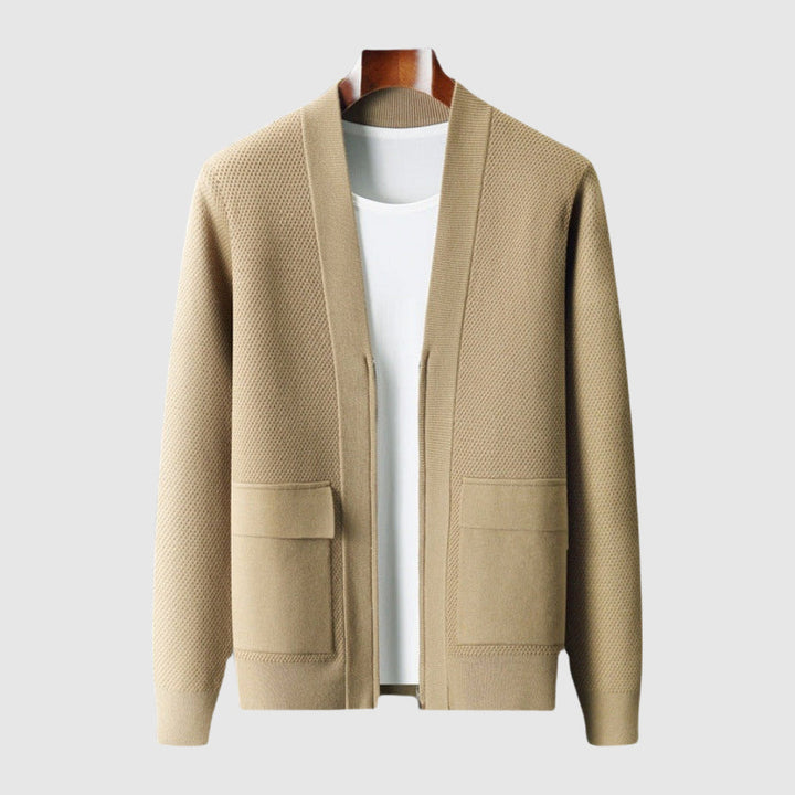 Men's Cashmere V-Neck Cardigan – Soft Thick-Knit Winter Layering – Blue