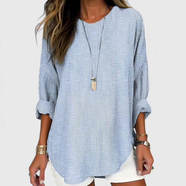 Women's Striped Crew Neck Blouse - Lightweight & Versatile