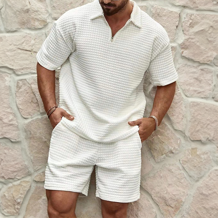 Men's Waffle Knit Leisure Set – Zip Collar Two-Piece Loungewear