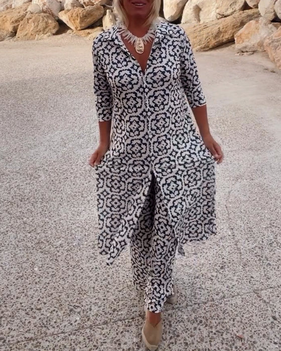 Women's Bohemian Geometric Print Two-Piece Set - Effortless Everyday