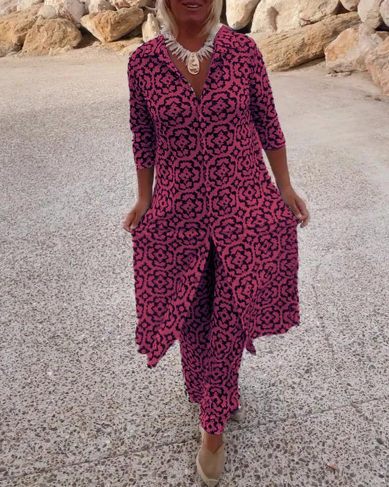 Women's Bohemian Geometric Print Two-Piece Set - Effortless Everyday