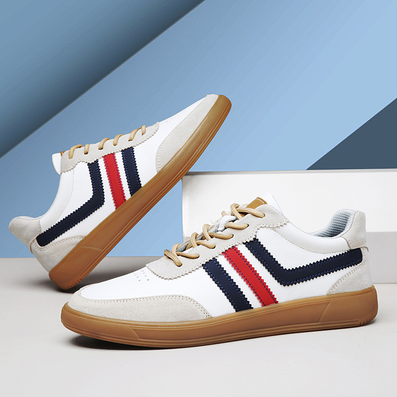 Men's Retro Leather Trainers - Suede Trim Court Sneakers – view 2