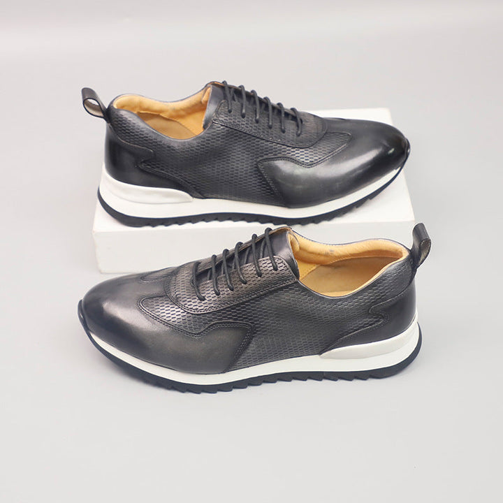 Men's Cowhide Leather Trainers – Woven Court Sneakers – view 4
