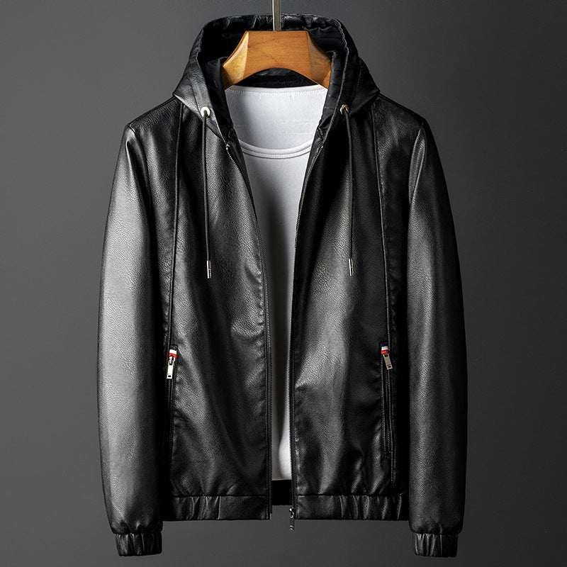 Men's Hooded Leather Jacket – Soft Stretch Casual Biker – view 2