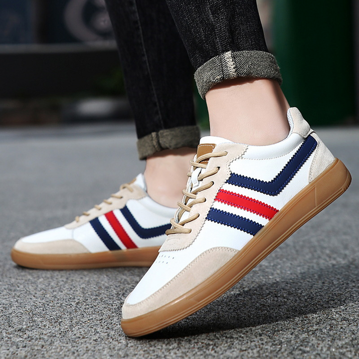 Men's Retro Leather Trainers - Suede Trim Court Sneakers – view 3