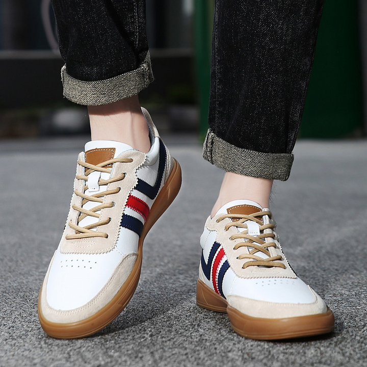 Men's Retro Leather Trainers - Suede Trim Court Sneakers – view 5