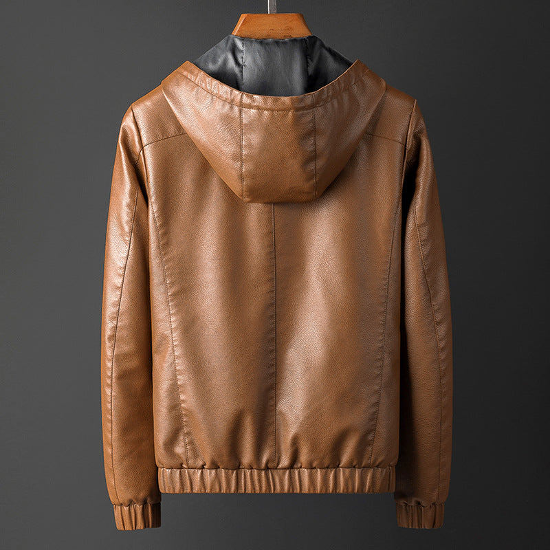 Men's Hooded Leather Jacket – Soft Stretch Casual Biker – view 4