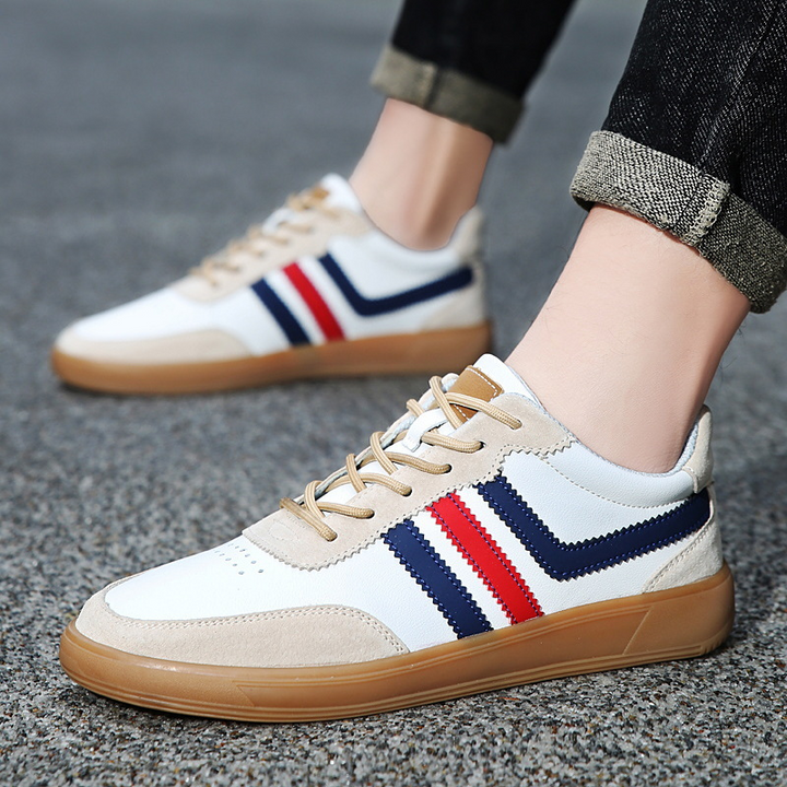 Men's Retro Leather Trainers - Suede Trim Court Sneakers – view 4
