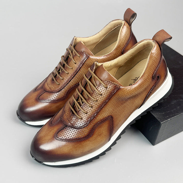 Men's Cowhide Leather Trainers – Woven Court Sneakers – view 6