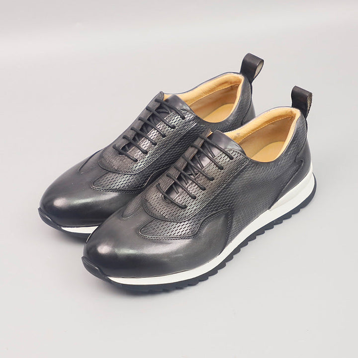 Men's Cowhide Leather Trainers – Woven Court Sneakers – view 8