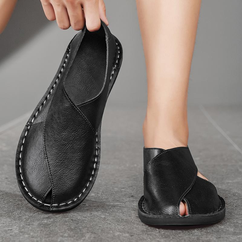 Men's Leather Crossover Sandals – Cushioned Summer Slides