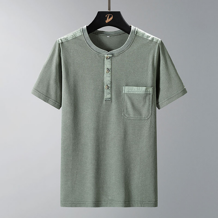 Men's Waffle-Knit Henley Top – Short Sleeve Casual Layer – view 2