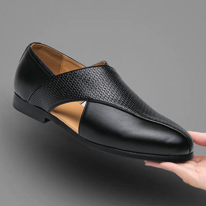 Men's Leather Cross-Strap Loafers – Smart Casual Slip-On Shoes