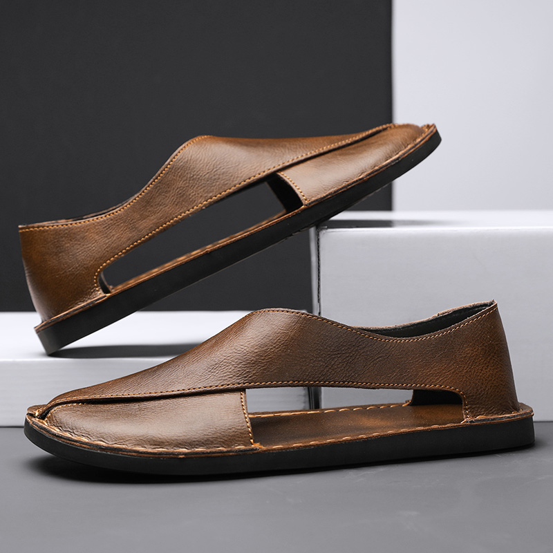Men's Leather Crossover Sandals – Cushioned Summer Slides – view 3
