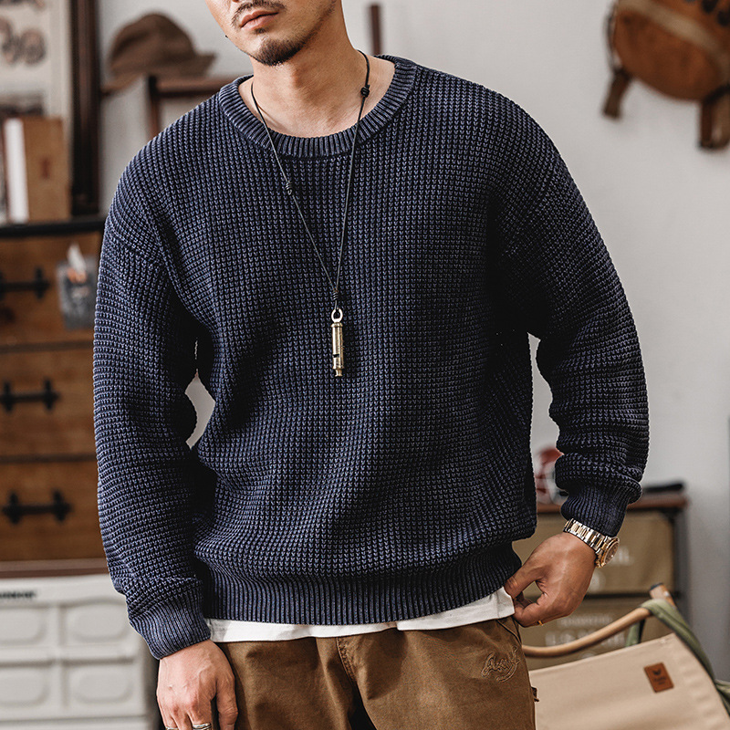 Men's Waffle Knit Jumper – Textured Grid Crew Neck Layer – view 8