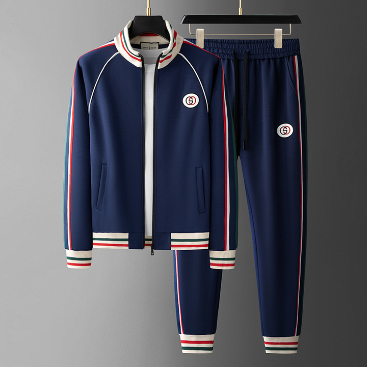 Men's Striped Zip Tracksuit Set – Stretch Knit Two-Piece