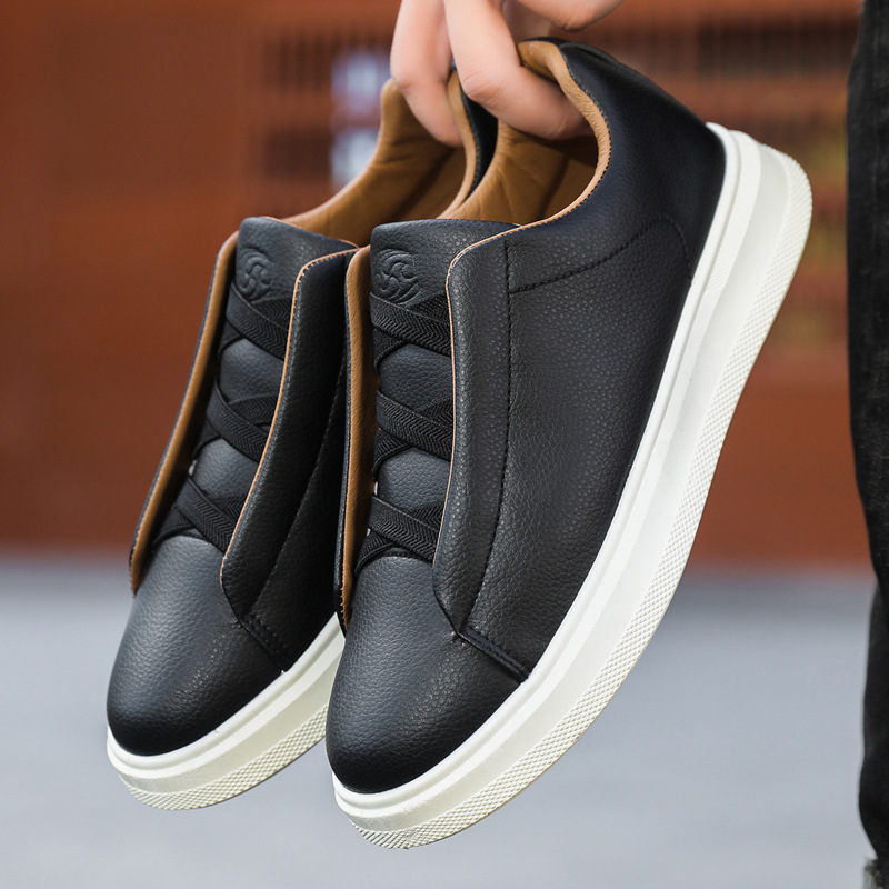 Men's Leather Slip-On Trainers – Elastic Lace Casual Sneakers – view 8