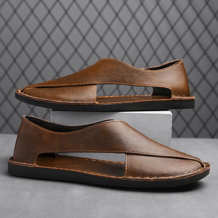 Men's Leather Crossover Sandals – Cushioned Summer Slides – view 2