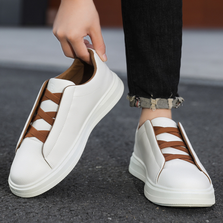Men's Leather Slip-On Trainers – Elastic Lace Casual Sneakers – view 5