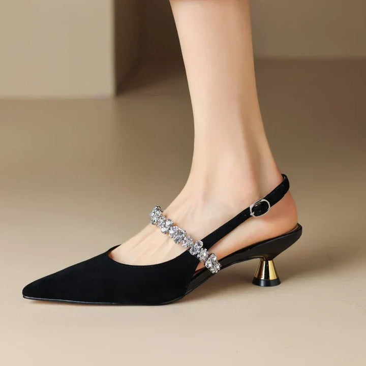 Women's Rhinestone Kitten Heels – Aurora Metallic Evening Shoes
