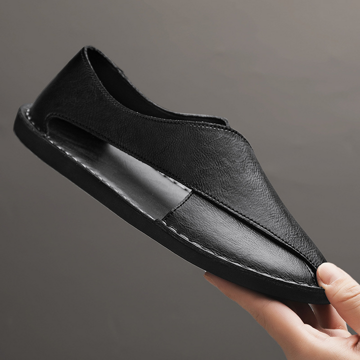 Men's Leather Crossover Sandals – Cushioned Summer Slides – view 12