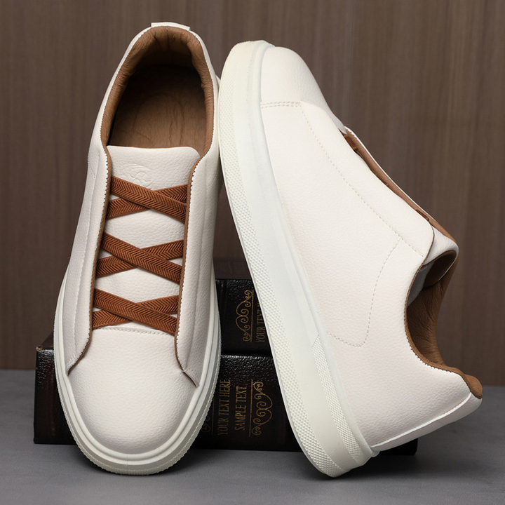 Men's Leather Slip-On Trainers – Elastic Lace Casual Sneakers – view 2