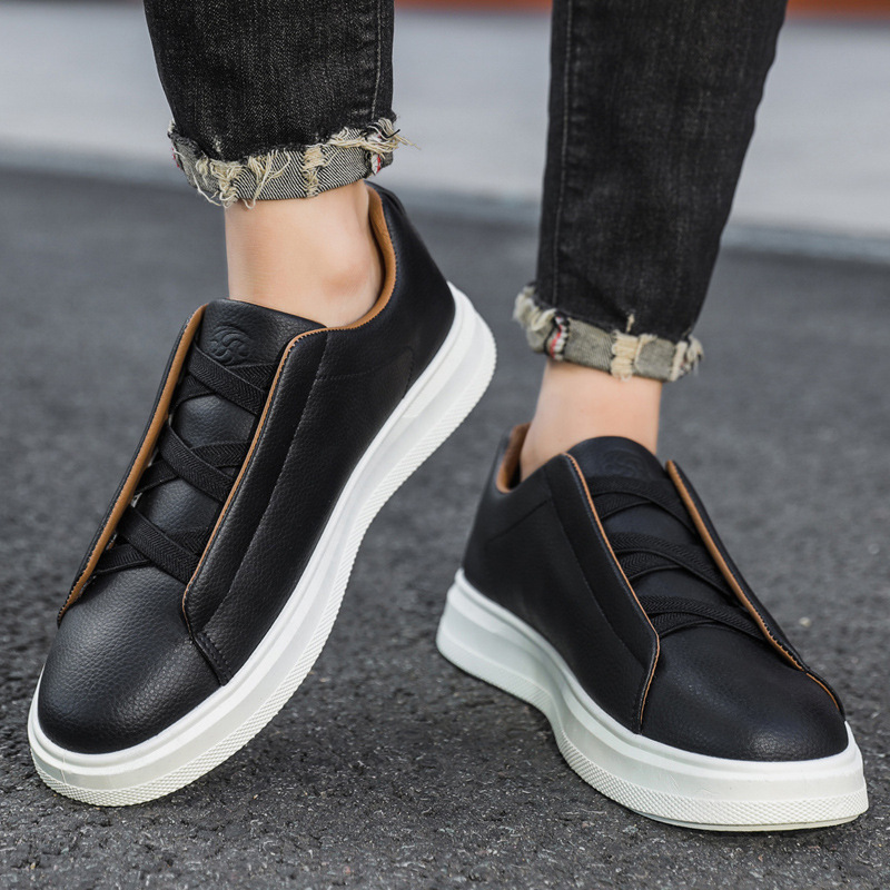 Men's Leather Slip-On Trainers – Elastic Lace Casual Sneakers – view 10
