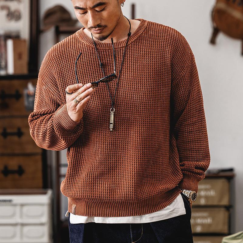 Men's Waffle Knit Jumper – Textured Grid Crew Neck Layer – view 3