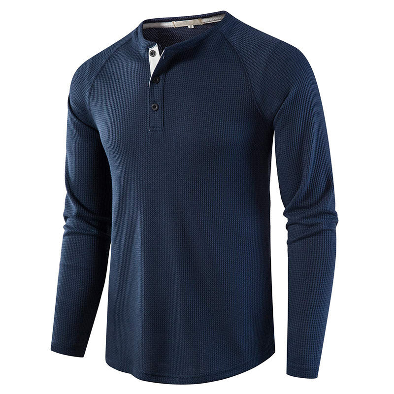 Men's Waffle Knit Henley Top – Breathable Button Placket Shirt