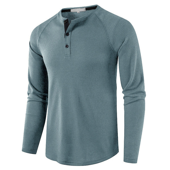 Men's Waffle Knit Henley Top – Breathable Button Placket Shirt – view 5