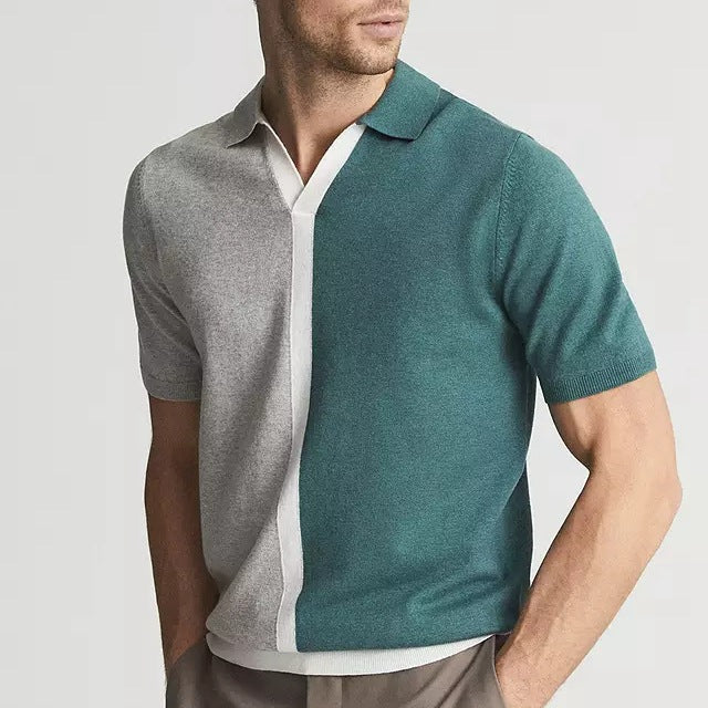 Men's Contrast Cotton Polo Shirt – Slim Fit Smart Casual Top
