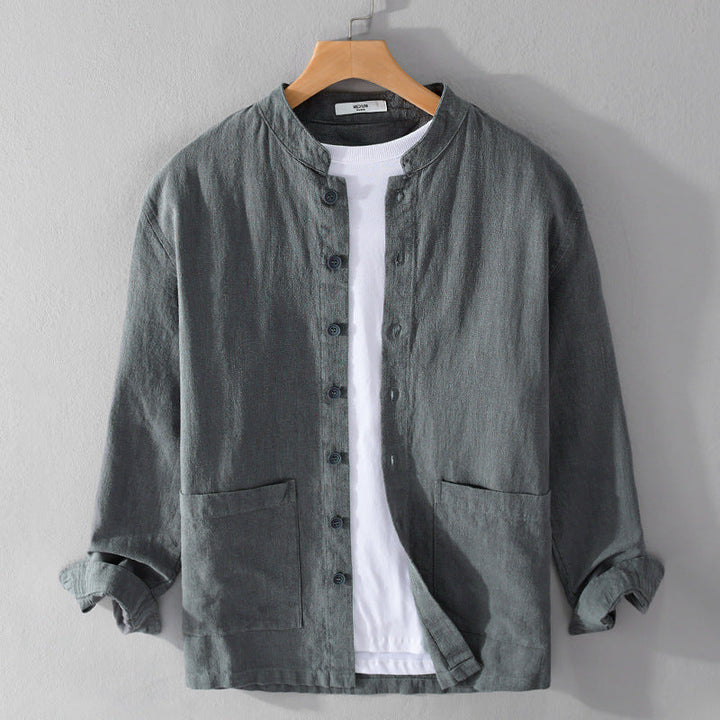 Men's Linen Blend Grandad Collar Shirt – Summer Layering