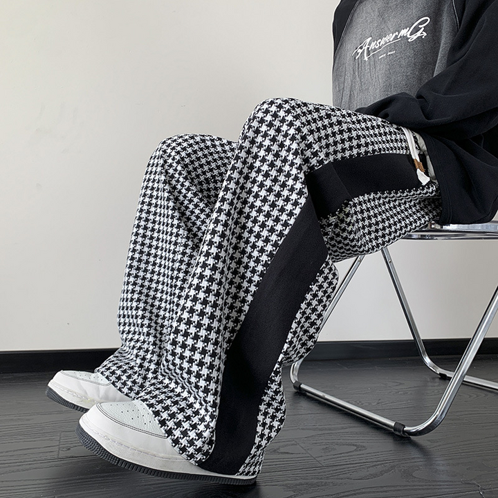 Men's Houndstooth Wide-Leg Trousers – Relaxed Drawstring Fit – view 3