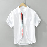 Men's Linen Short Sleeve Shirt – Striped Placket Summer Style